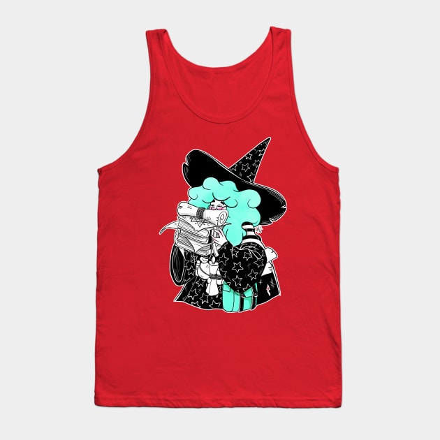 The Bookworm Witch - Aqua Hair Tank Top by KPrimeArt